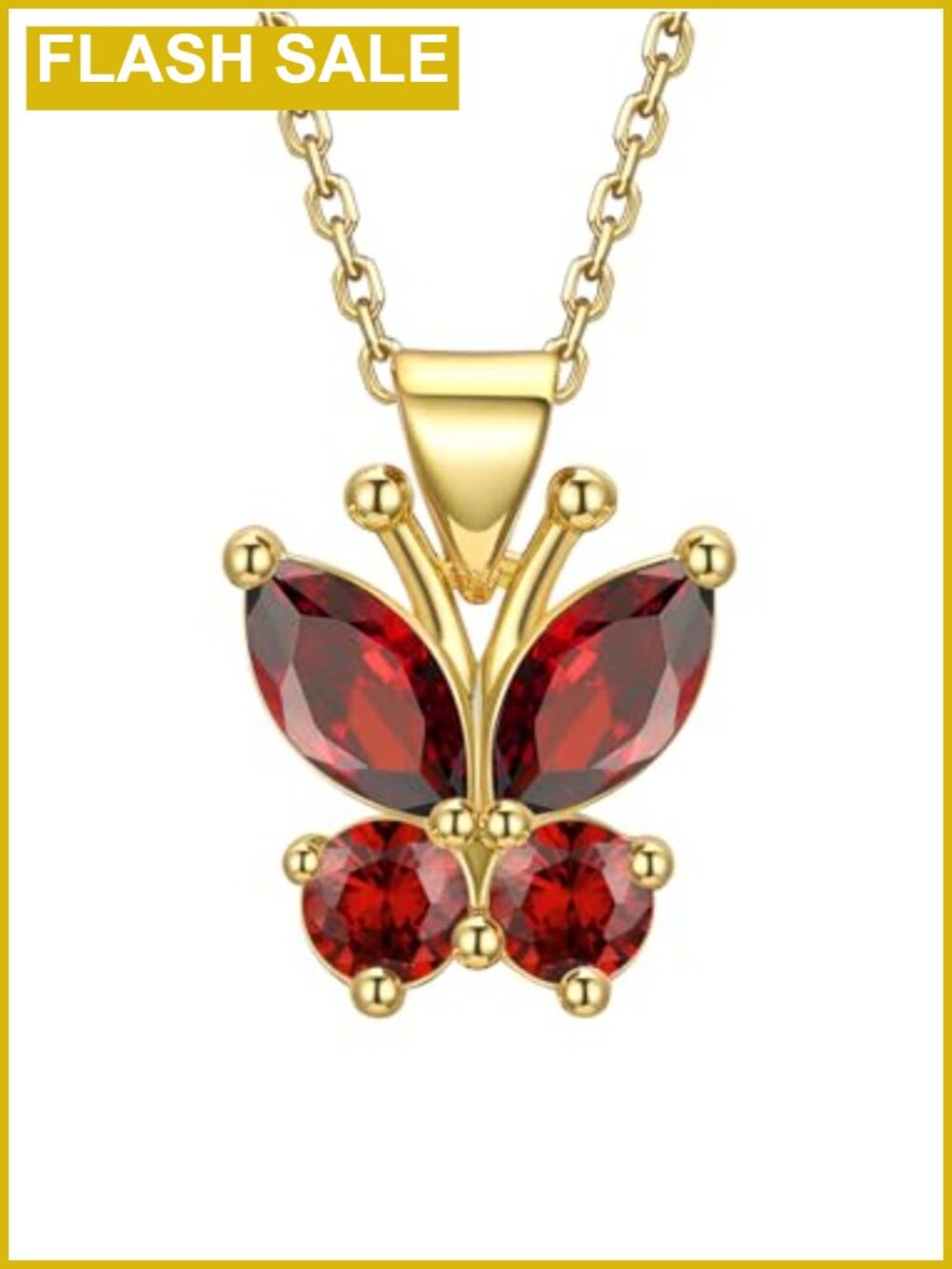 Butterfly Birthstone Necklace 18K Gold Plated Crystal Pendant 16in